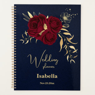 Agenda Flores burgundy elegantes dourado casamento azul-m