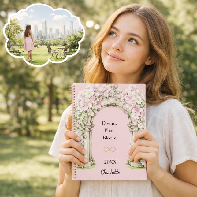 Agenda Flores cor-de-rosa arredondam citação inspiradora  (Criador carregado)