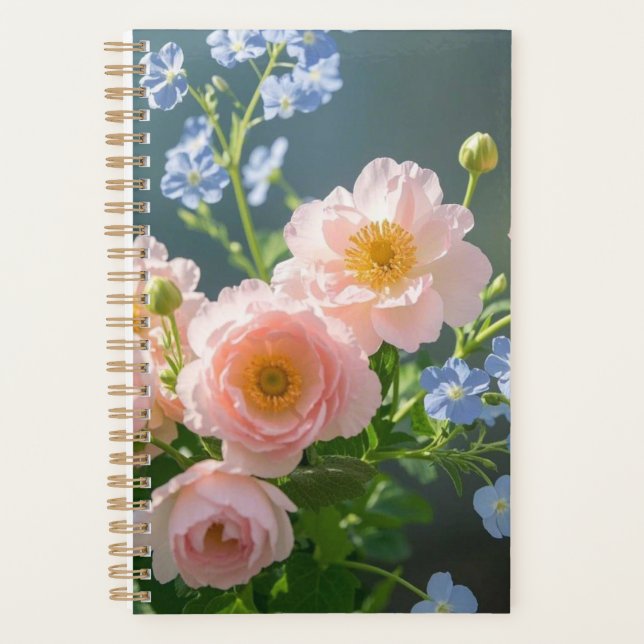 Agenda Flores cor-de-rosa azul delicadas (Frente)