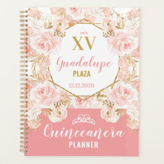 Agenda Flores Cor-de-Rosa Brilhantes Glitter Quinceañera