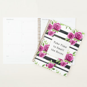Agenda Flores Cor-de-Rosa Listras Pretas Levam Tempo Chei