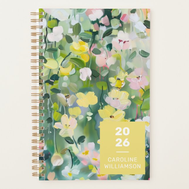 Agenda Flores da Pradaria Amarelo Verde Nome Personalizad (Frente)