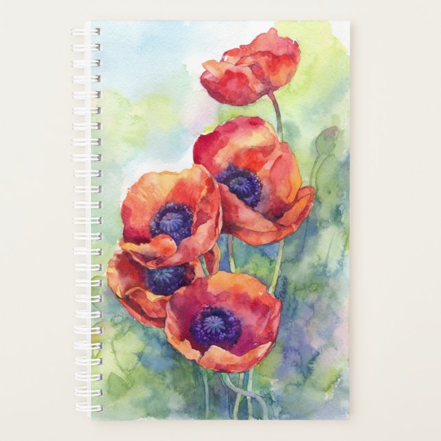 Agenda Flores de aquarela flores vermelhas ilustrações de (Frente)