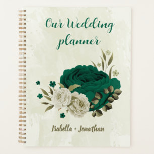 Agenda flores de casamento bege esmeralda verde