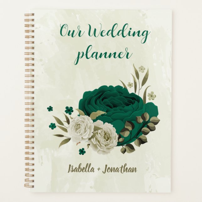 Agenda flores de casamento bege esmeralda verde (Frente)