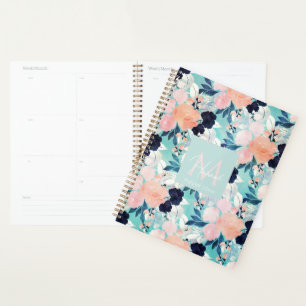 Agenda Flores De Casca Azul Elegante Cor De Água Floral