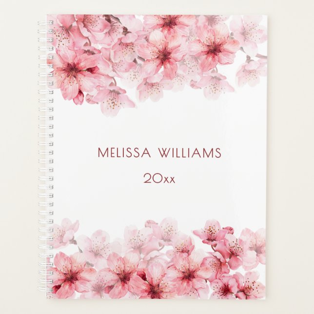 Agenda Flores de Cerejeira Rosa Branco Personalizado (Frente)