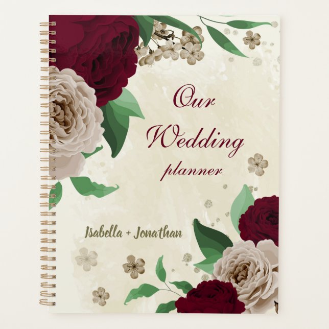 Agenda flores de champanhe bordô casamento (Frente)