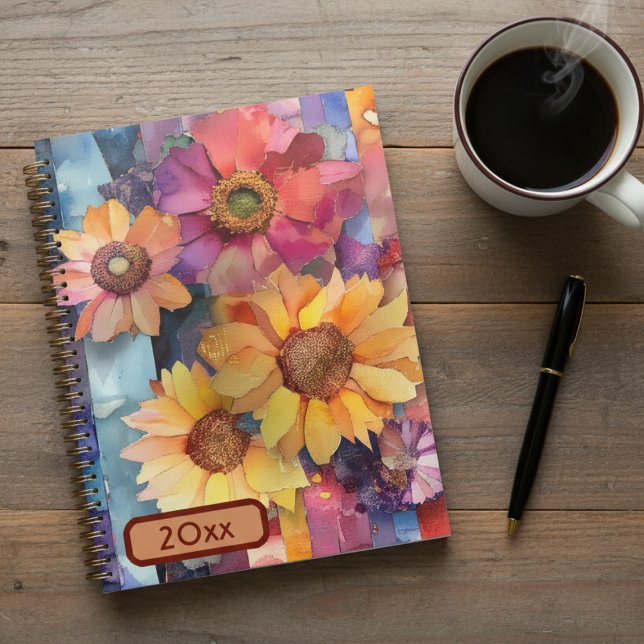 Agenda Flores de colagem de papel rasgadas 20XX Planejado (Criador carregado)