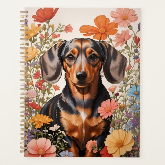 Agenda Flores De Dachshund Castanho E Cosmos (Frente)