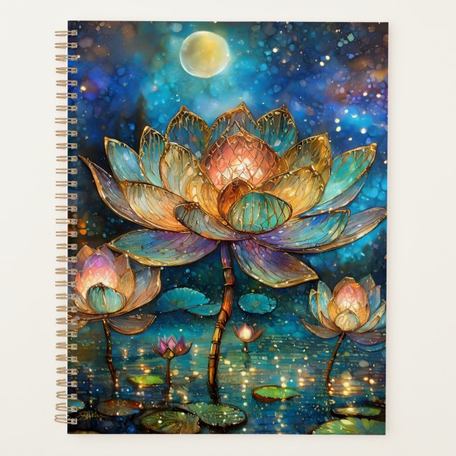 Agenda Flores de Lótus de Vidro Colorido ao Luar (Frente)