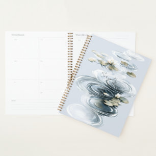 Agenda Flores de Lótus Serenidade Azul Pálido Folhas de L