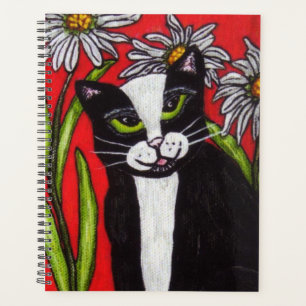 Agenda Flores de Margarida Verde de Gato Branco Preto