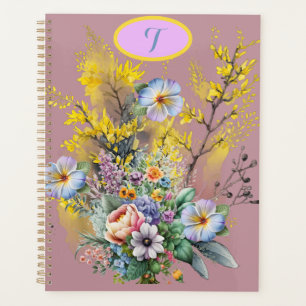 Agenda Flores De Mola De Aquarela Cor-De-Cobra-Rosa De Co