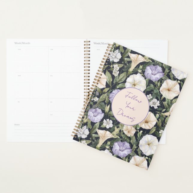 Agenda Flores de Petúnia Creme Lavanda Roxa   (Exibição)
