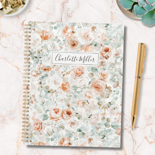Agenda Flores de Rosa Monograma Folhas de Eucalipto Flora