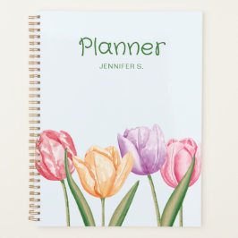 Agenda Flores de Tulipa Coloridas em Aquarela Com Texto P