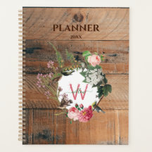 Flores De Vintagem De Madeira Rústica Monogramada