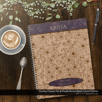 Agenda Flores-do-campo Tan & Purple Personalised School