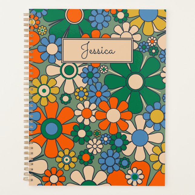 Agenda Flores do Jardim Retro Padrão Floral do Groovy 60s (Frente)