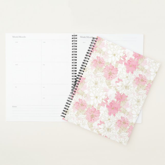 Agenda Flores Douradas, de cor rosa botânico (Exibição)