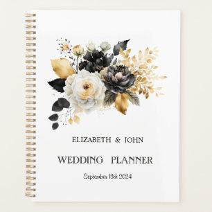 Agenda Flores Douradas Pretas Brancas