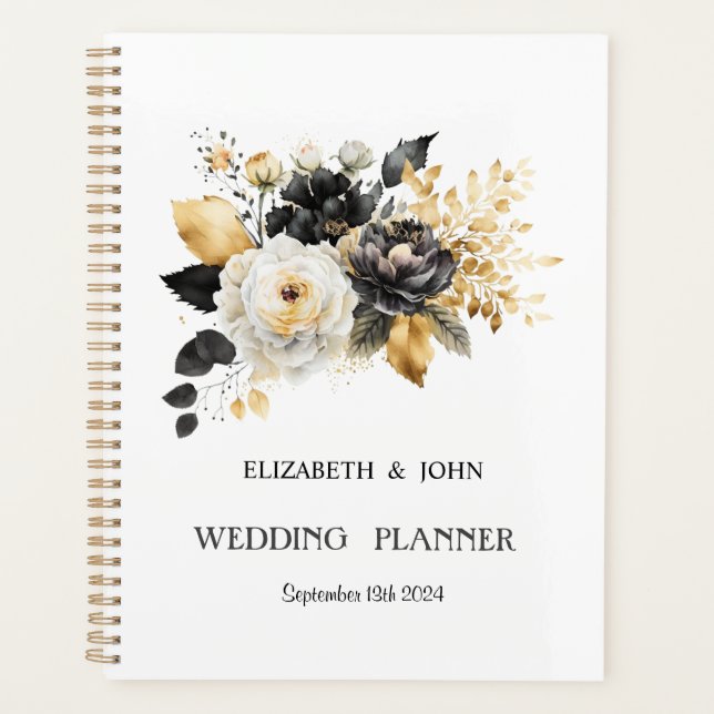 Agenda Flores Douradas Pretas Brancas (Frente)