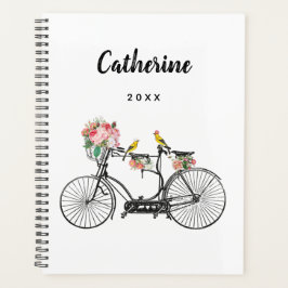 Agenda Flores e Aves Românticas De Bicicletas De Vintagem