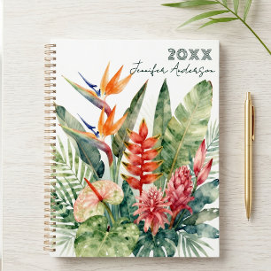 Agenda Flores e Folhagens Botânicas Tropicais em Aquarela