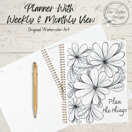 Agenda Flores e Folhas Brancas Pretas e Brancas Design