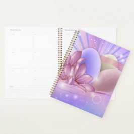 Agenda Flores e ovos num fundo pastel colorido