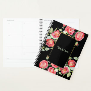 Agenda Flores em Aquarela - Moldura Dourada 1 + seu texto