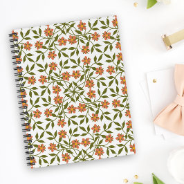 Agenda Flores Laranja, Padrão Floral, Verde, Boho