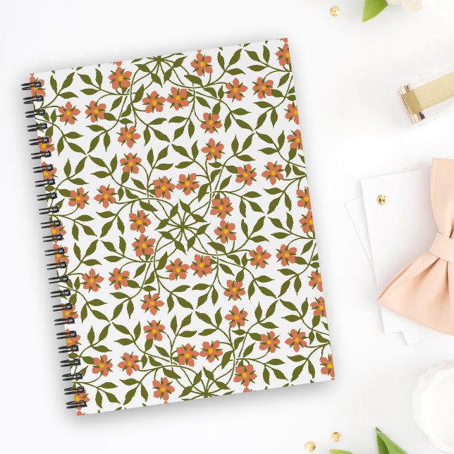 Agenda Flores Laranja, Padrão Floral, Verde, Boho (Criador carregado)