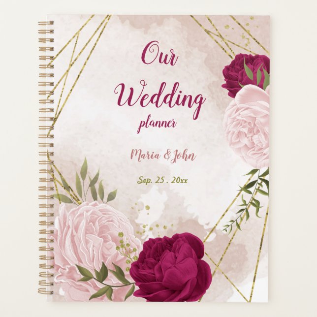 Agenda Flores magenta e rosa, vegetação, casamento (Frente)