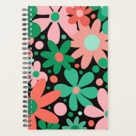 Agenda Flores modernas e fundas em rosa, verde e coral.