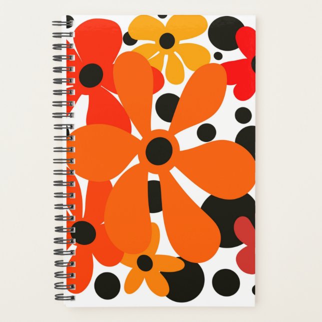Agenda Flores modernas, funcas, laranja e amarelas (Frente)