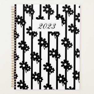 Agenda Flores Negras Modernas Com Listras Negras E Branca