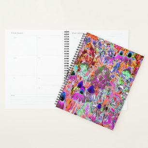 Agenda Flores Psicodélicas Quentes Rosa e Verde limão