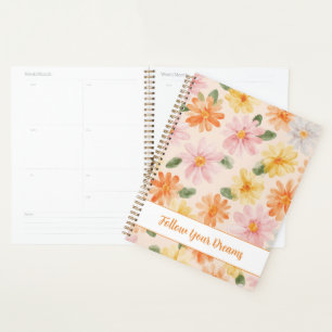 Agenda Flores Rosa Amarelo Azul Pêssego