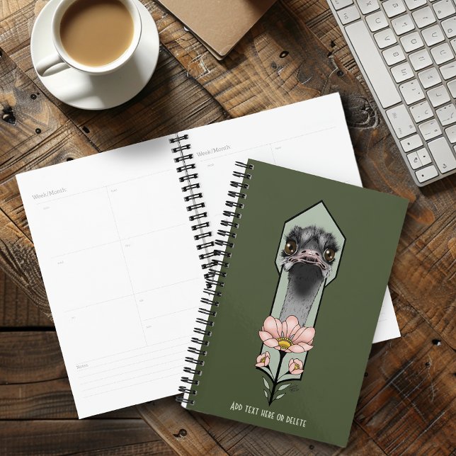 Agenda Flores Rosa de Avestruz Verde Oliva Art Déco (Criador carregado)