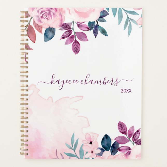 Agenda Flores Rosa e Roxos Personalizadas Elegantes Perso (Frente)