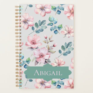 Agenda Flores Rosa Elegantes Planner de Cinzas Leves