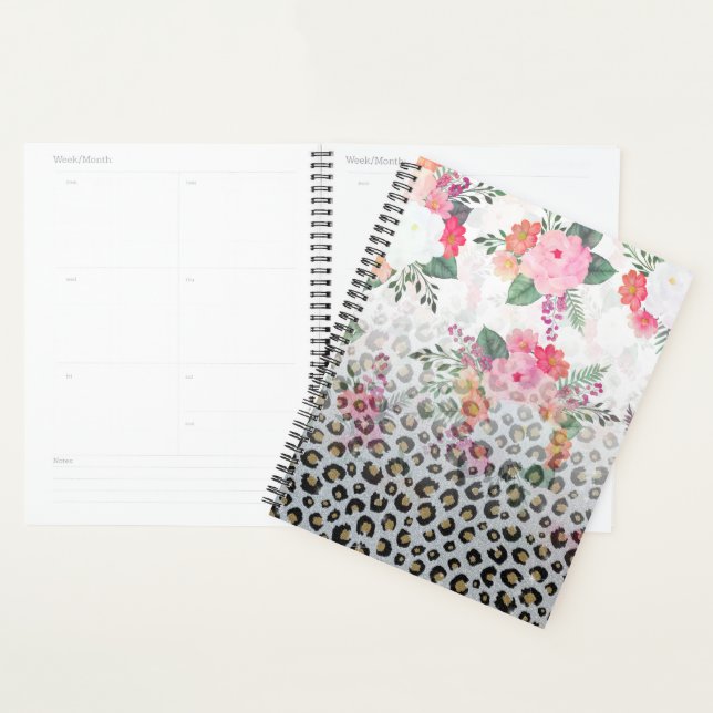 Agenda Flores-rosa-impressas, pretas, Douradas prateadas, (Exibição)