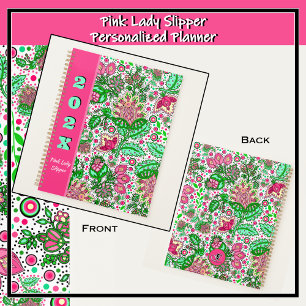 Agenda Flores Rosa-Lady Slipper em Branco Personalizado