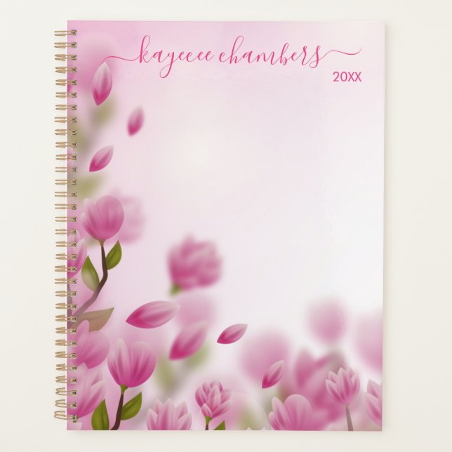 Agenda Flores Rosa Personalizadas Elegantes (Frente)