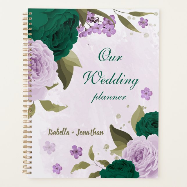 Agenda flores roxas esmeralda verde casamento (Frente)