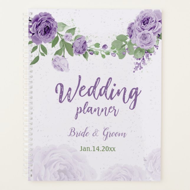 Agenda flores roxas românticas vegetação casamento (Frente)