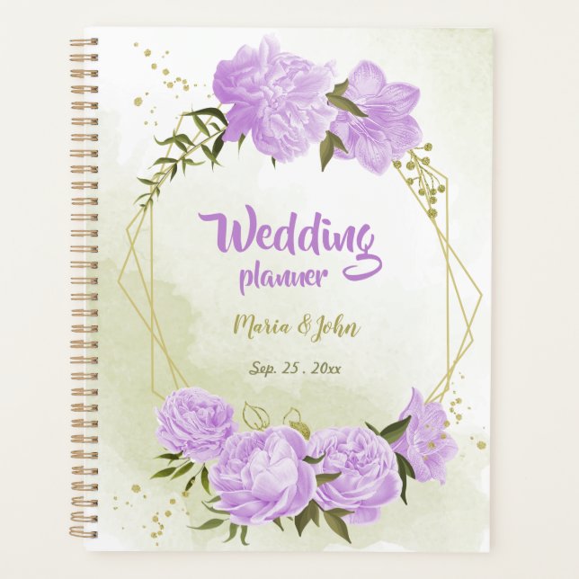 Agenda flores roxas românticas vegetação casamento (Frente)