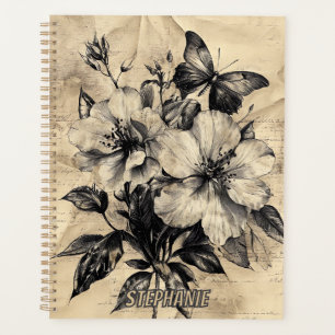 Agenda Flores russas e borboletas - Papel envelhecido (4)